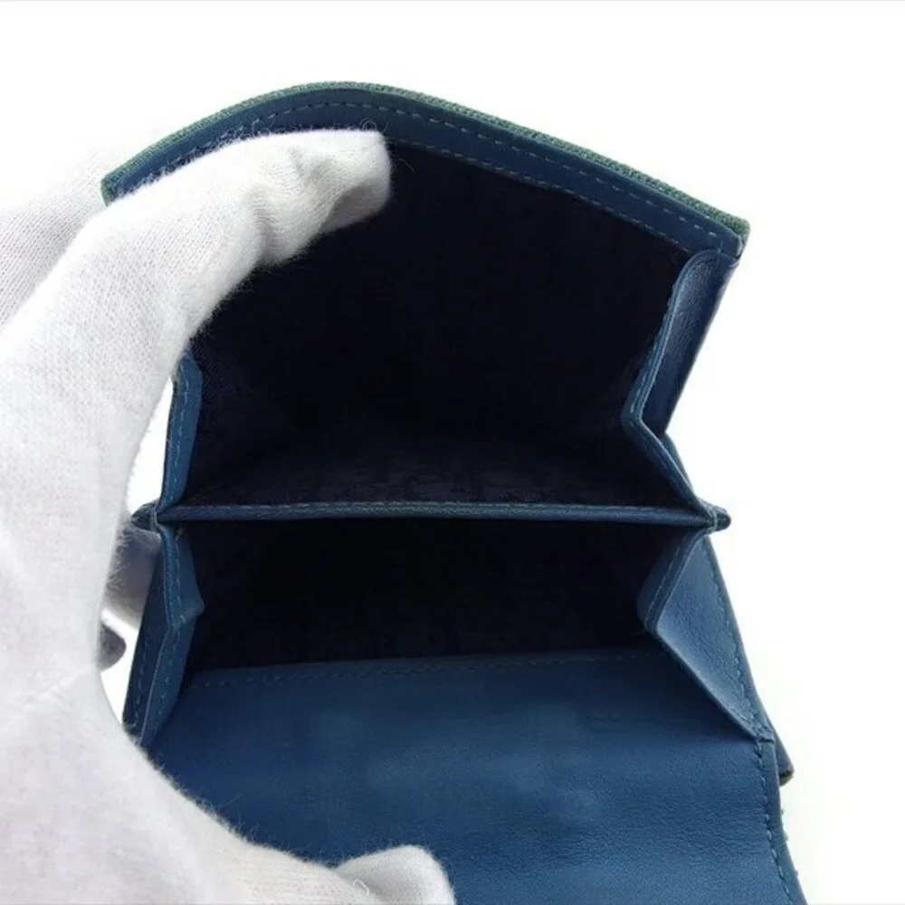 Dior Bifold Wallet Blue Green Silver Women Authentic secondhand